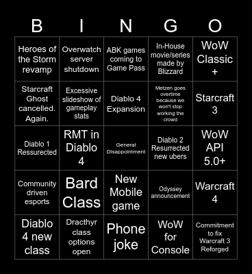 BlizzCon 2023 Opening Ceremony Bingo Card