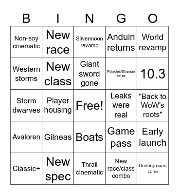 Blizzcon bingo Card