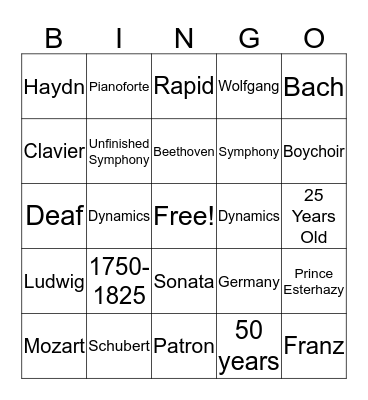 Classical Era Bingo Card