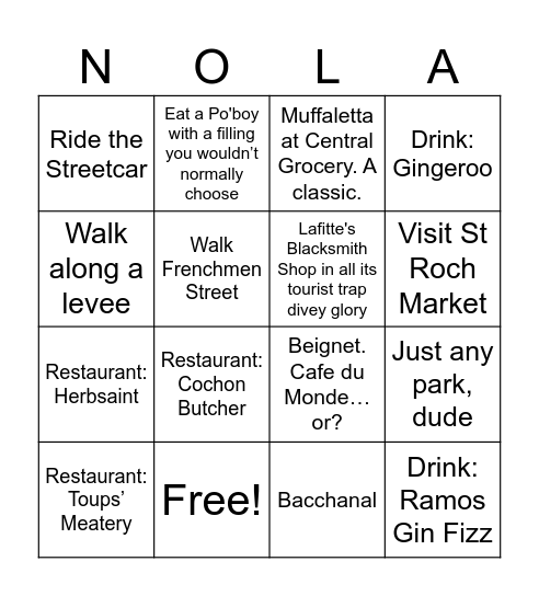 NOLA Bingo Card