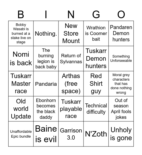 Wow bingo (better than Sif atleast) Bingo Card