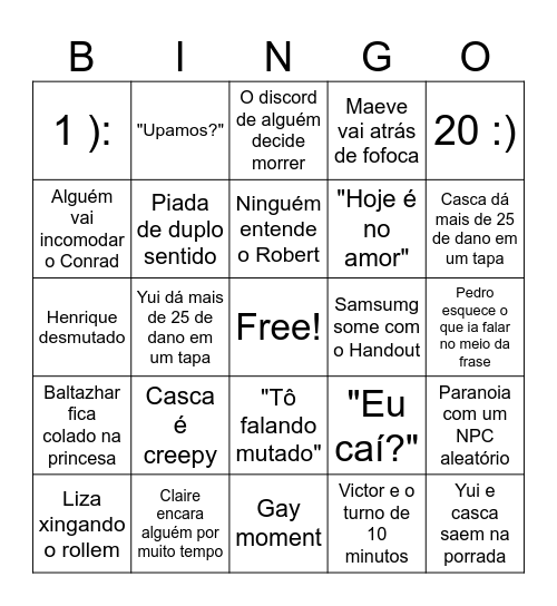 Bingo do RPG Bingo Card