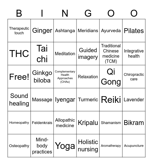 JCFall2023_Ch. 29 Complementary and Integrative Health Bingo Card