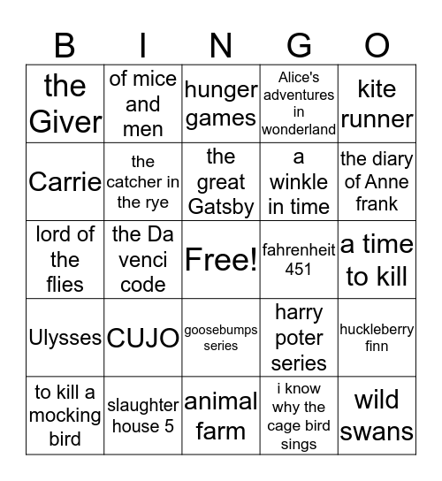 Banned Book Bingo Card