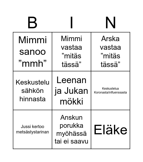 Mummi 100 Bingo Card