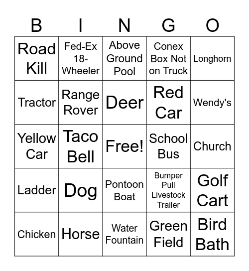 Alabama to Texas Bingo Card