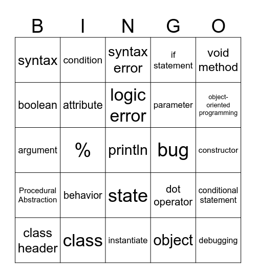 Java Bingo Card