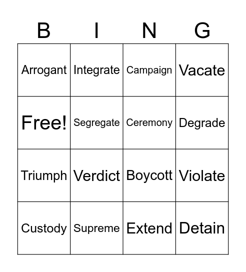 Vocab Bingo 4-6 Bingo Card