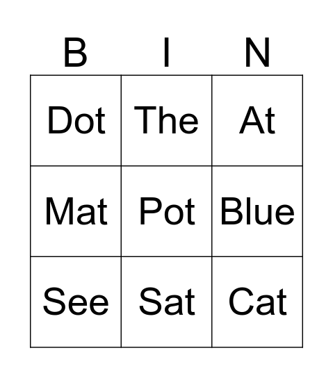 Words I know Bingo Card