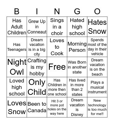 Parent/Teacher Committee Bingo Card