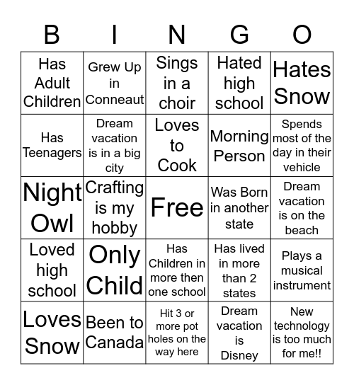 Parent/Teacher Committee Bingo Card
