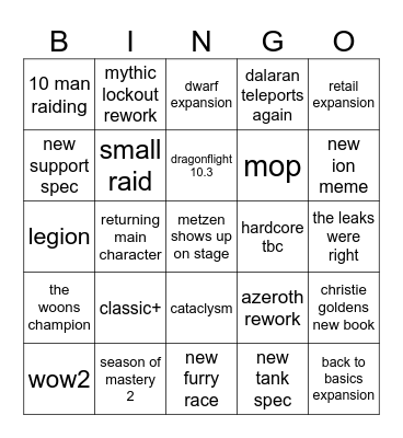 wow blizzcon 2023 bingo Card
