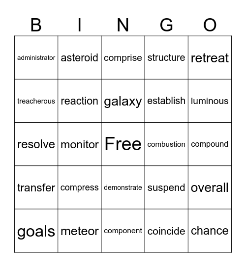 Power 8 Words 1&2 Bingo Card