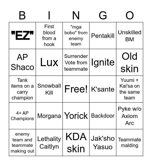 ARAM Bingo Card