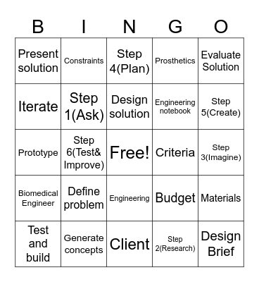 Engiineering & design process Bingo Card