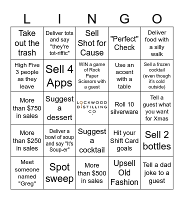 SERVER/BARTENDER Bingo Card