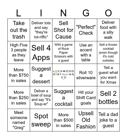 SERVER/BARTENDER Bingo Card