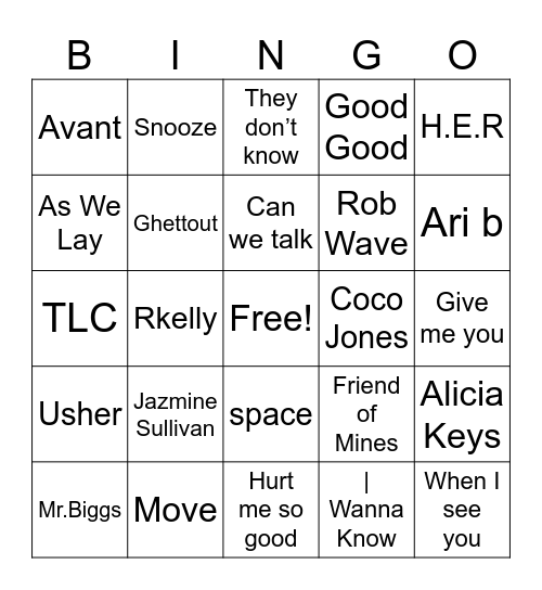 R&B Bingo Card