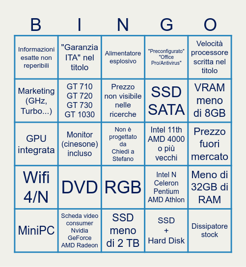 TombolaTech - PC Fisso Workstation Bingo Card