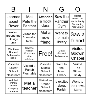 Parish Preview Bingo Card