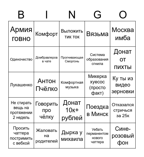 Бинго по пчёлшу Bingo Card