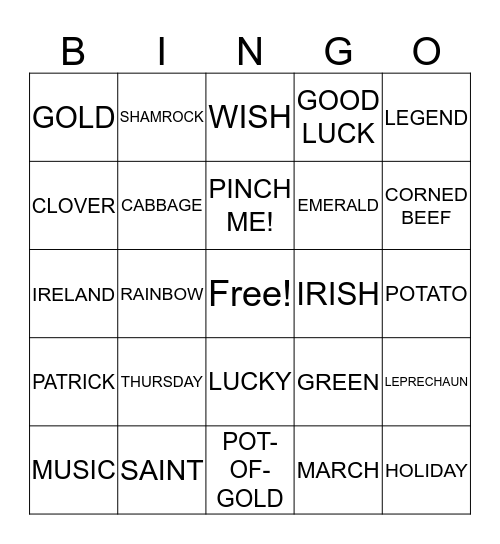 ST. PATRICK'S DAY Bingo Card