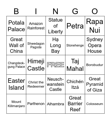 World Wonders Bingo Card
