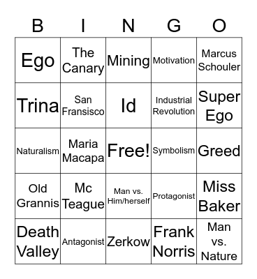 Mc Teague Bingo Card