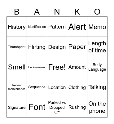 BANKO Bingo Card