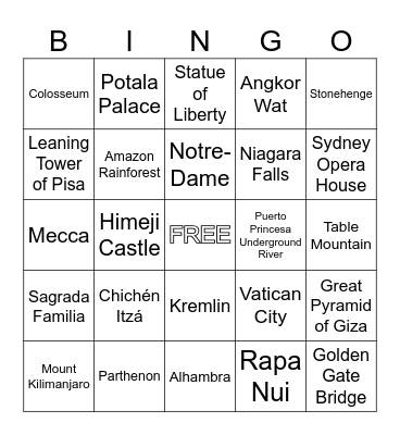 World Wonders Bingo Card