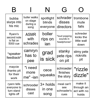 Pit Bingo Card