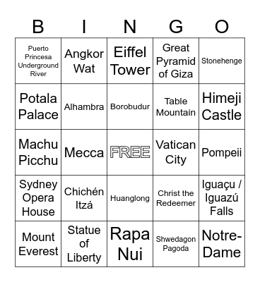 World Wonders Bingo Card