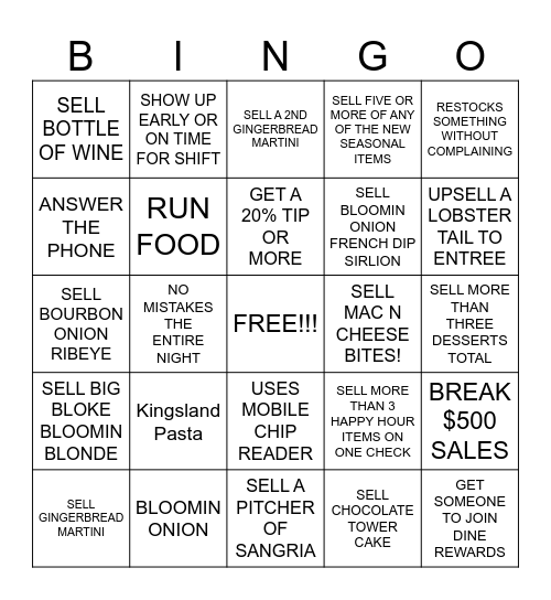 SERVER BINGO Card