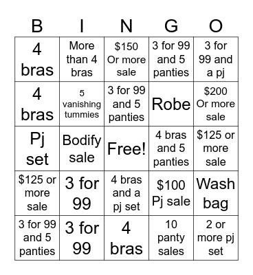 Bra Bingo Card