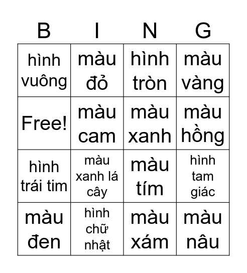 Hình Màu Bingo Card