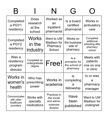Pharmacy Panel Bingo Card