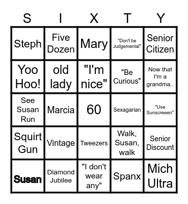 Susan's Birthday Bingo Card