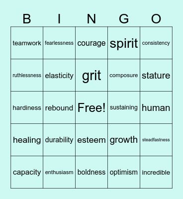 Resilience Bingo Card