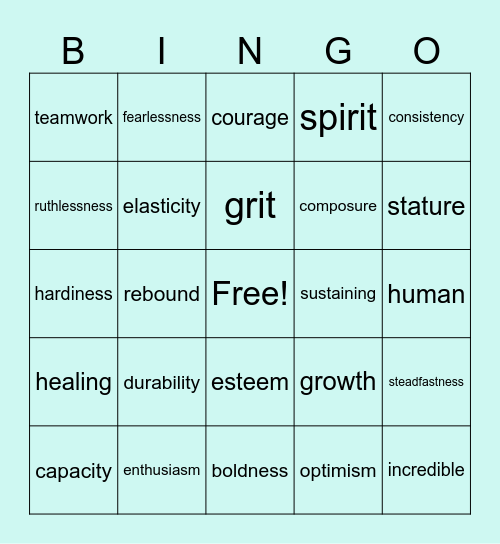 Resilience Bingo Card