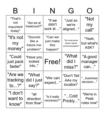Skidmore PEAK Phrases Bingo Card