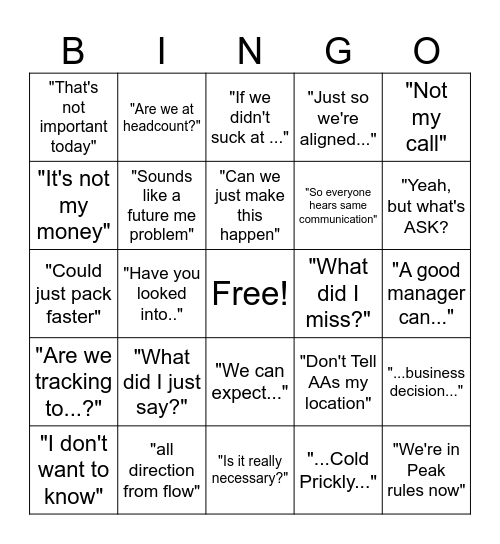 Skidmore PEAK Phrases Bingo Card