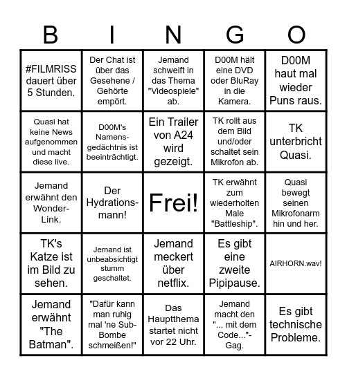 #FILMRISS Bingo Card