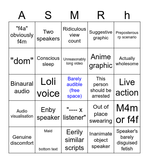 degenerate asmr bingo Card