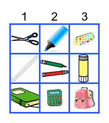 School Supplies Bingo Card