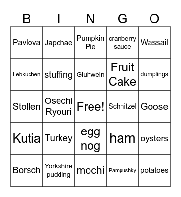 Holiday Foods from Around the World Bingo Card