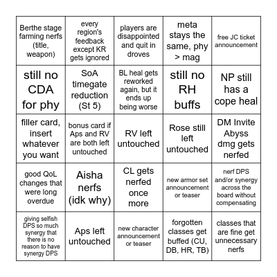 Elsword Balance Path (9th of November) Bingo Card