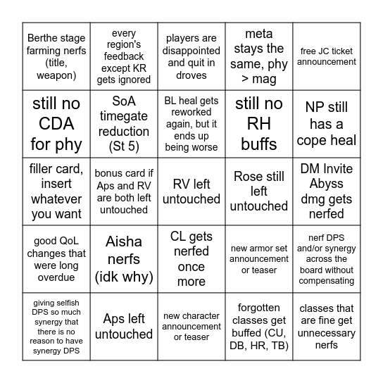 Elsword Balance Path (9th of November) Bingo Card