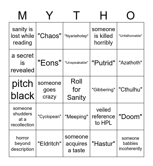 Call of Cthulhu Bingo Card