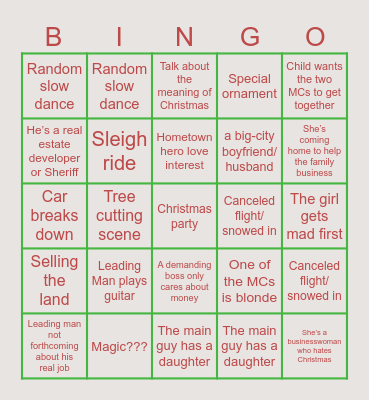 Christmas Hallmark Bingo Card