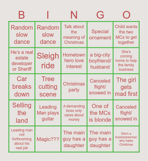 Christmas Hallmark Bingo Card